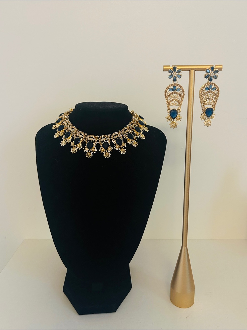 Blue Crystal Statement Necklace & Earring Set